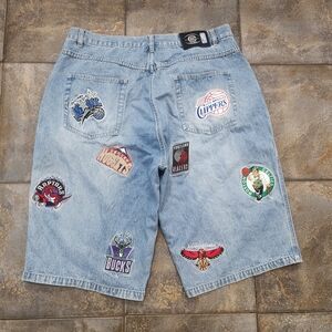 Vintage Y2K UNK Men's 38 NBA Embroidered Patches Baggy Denim Jean Jorts Shorts